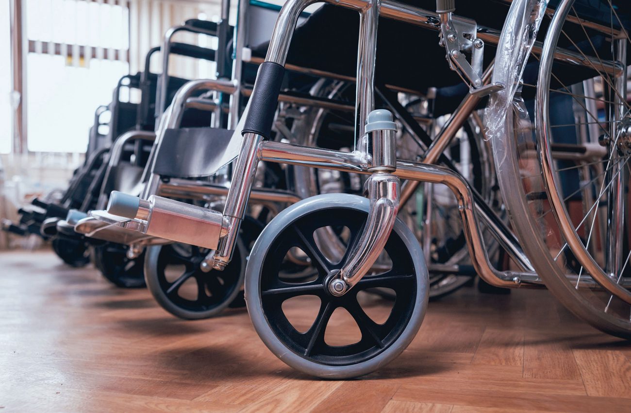 Empty wheelchairs at the hospital.