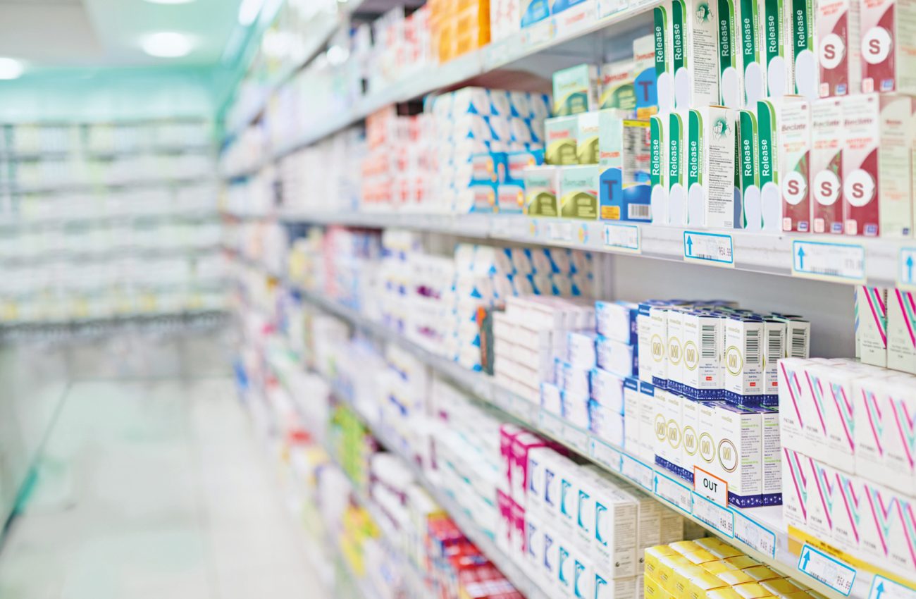 All the medicine you need. An aisle in a pharmacy.