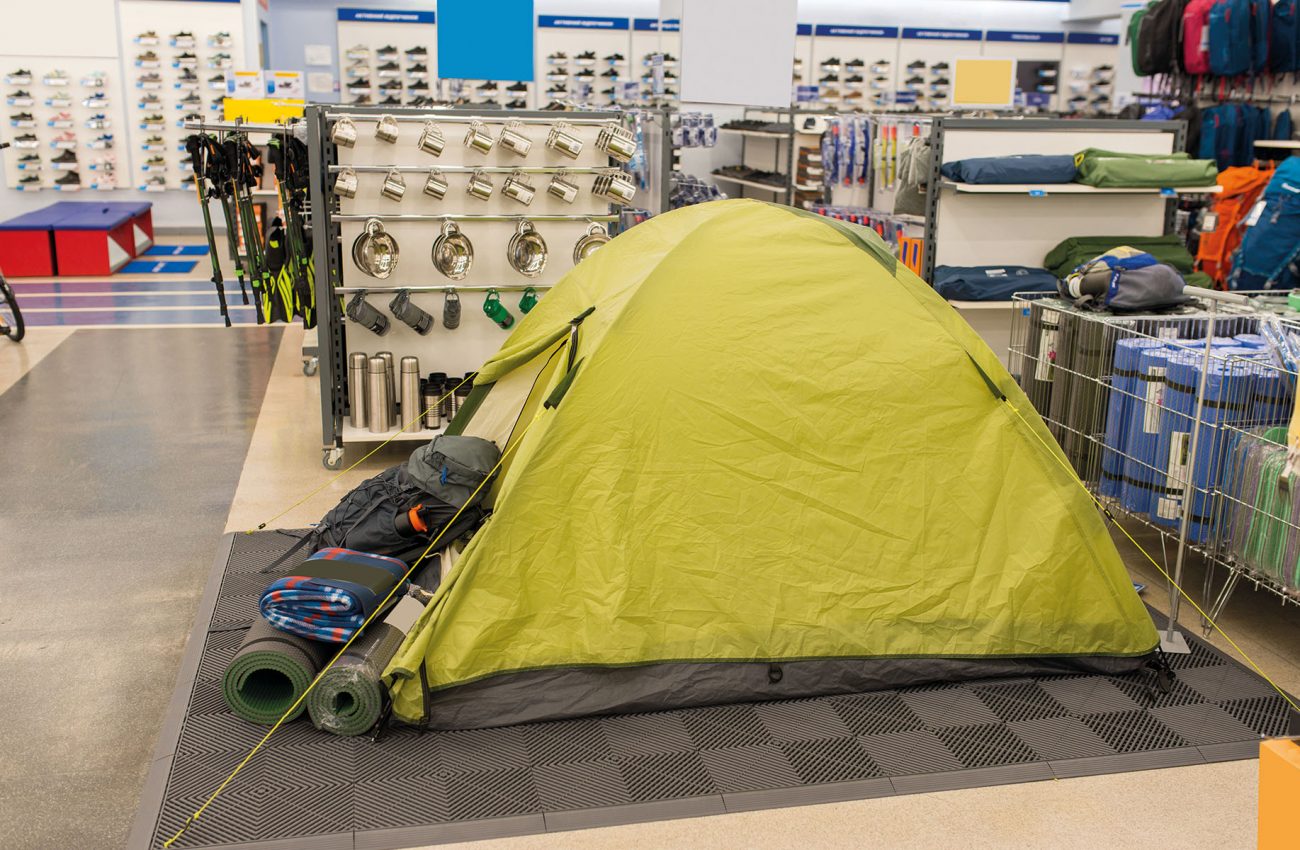 Assembled camping tent at the mall